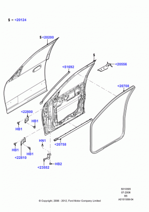 Front Doors, Hinges & Weatherstrips; 02/AUG/2006-30/JUN/2017