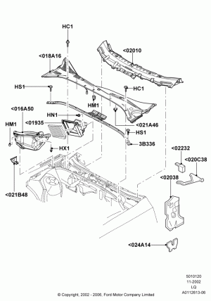 Cowl/Panel and Related Parts; 18/NOV/2002-13/APR/2006