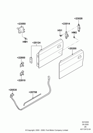 Front Doors, Hinges & Weatherstrips, Convertible; 18/SEP/2000-12/MAY/2004