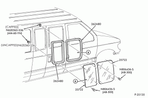 BODY SIDES AND QUARTER-Body & side door window parts - stationary - R.H.-E150/450