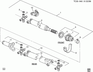 PROP SHAFT/FRONT & REAR (TWO PIECE)