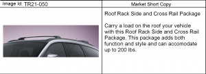 LUGGAGE CARRIER (DEALER INSTALLED, RAIL PKG SA9)(X88)