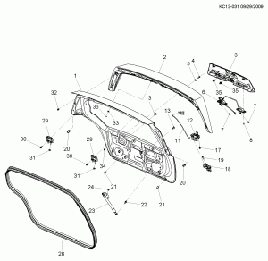 ФУРНИТУРА ЗАДНЕЙ ОТКИДНОЙ ДВЕРИ (МЕХАНИЧЕСКАЯ КОРОБКА ПЕРЕДАЧ A60, BBL)