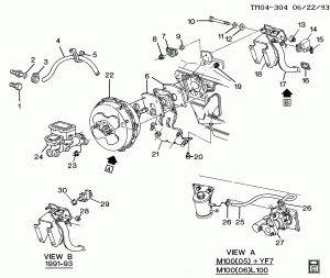 BRAKE PEDAL & MASTER CYLINDER MOUNTING (ANTILOCK BRAKES JM4)
