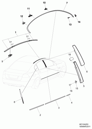 ORNAMENTATION AND WIPERS BODY SIDE AND ROOF MOULDINGS (SWB)
