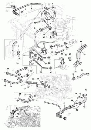 Expansion reservoir and radiator hoses