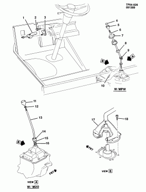 SHIFT CONTROLS/MANUAL TRANSMISSION 4 SPEED (M20)
