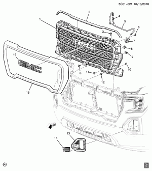 РЕШЕТКА/РАДИАТОР (G.M.C. Z88, ПАКЕТ "DENALI" GFW, КАМЕРА UV2)