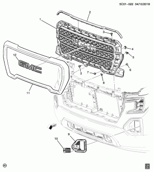 РЕШЕТКА/РАДИАТОР (G.M.C. Z88, ПАКЕТ "DENALI" GFW, ЗА ИСКЛЮЧЕНИЕМ КАМЕРЫ UV2)