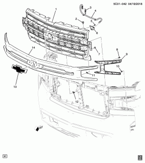 РЕШЕТКА/РАДИАТОР (CHEVROLET X88, ПАКЕТ "LTZ" GF9, КАМЕРА UV2)