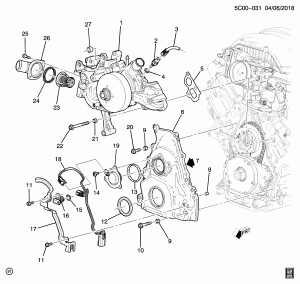 ДВИГАТЕЛЬ В СБОРЕ-5.3L V8 PART 3 ПЕРЕДНЯЯ КРЫШКА И ОХЛАЖДЕНИЕ (L82/5.3F)