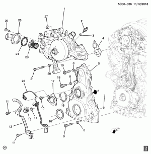ДВИГАТЕЛЬ В СБОРЕ-4.3L V6 PART 3 ПЕРЕДНЯЯ КРЫШКА И ОХЛАЖДЕНИЕ (LV3/4.3H)