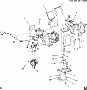 УЗЕЛ ИСПАРИТЕЛЯ ВСПОМОГАТЕЛЬНОГО КОНДИЦИОНЕРА, ВЕНТИЛЯТОРА И ОТОПИТЕЛЯ (CJ4)