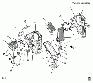 УЗЕЛ ИСПАРИТЕЛЯ ВСПОМОГАТЕЛЬНОГО КОНДИЦИОНЕРА, ВЕНТИЛЯТОРА И ОТОПИТЕЛЯ