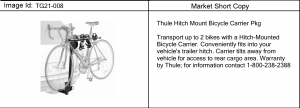 CARRIER PKG/BICYCLE (HITCH MOUNT)(2 BIKES)