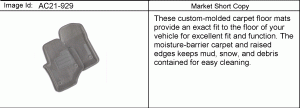MAT PKG/FRONT FLOOR CARPET (NON-PRODUCTION) (MOLDED EDGE)