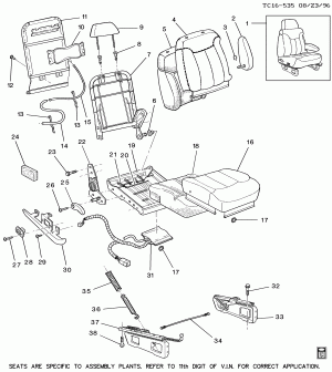 FRONT SEAT/HI-BACK BUCKET-PASSENGER (A95, 11TH DIGIT OF VIN IS "E" OR "J")(ELECTRO-PNEUMATIC)(1ST DES)
