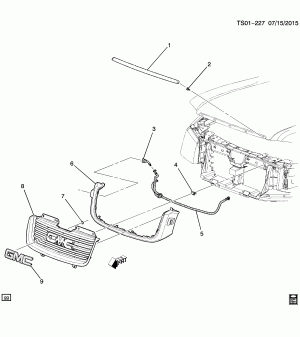 GRILLE/RADIATOR (G.M.C. Z88, HEADLAMP WASHER CE4, EXC DENALI Y91)