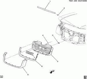 GRILLE/RADIATOR (G.M.C. Z88, EXC HEADLAMP WASHER CE4)