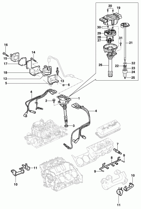 Distributor, coil, spark plug & cables ignition - Engine L35/LG3/LW9