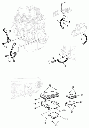 ECM module, sensors, ground cable