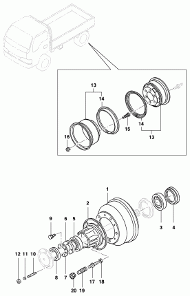 Drum, hub and rear wheel