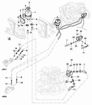 Hydraulic steering pump and line - diesel engine L4A/LA5