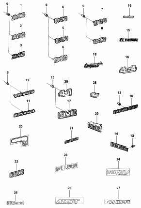 Emblemas, decalques, placas de identificação e etiquetas