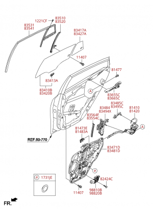 Регулятор стекла и стекло задней двери
